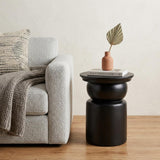 20" Black Solid Wood Round Drum End Table