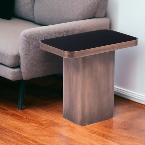 18" Black And Bronze Glass And Steel Pedestal End Table