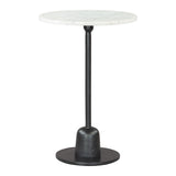 22" White and Black Distressed Marble and Aluminum Round Pedestal End Table