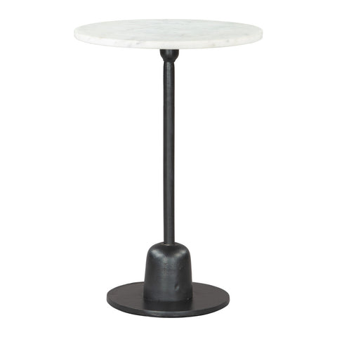 22" White and Black Distressed Marble and Aluminum Round Pedestal End Table