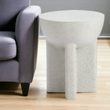 18" White Faux Stone Round Pedestal End Table