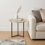 22" Beige Iron Round Block End Table