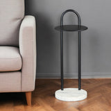 22" Black And White Iron And Marble Round C Table End Table
