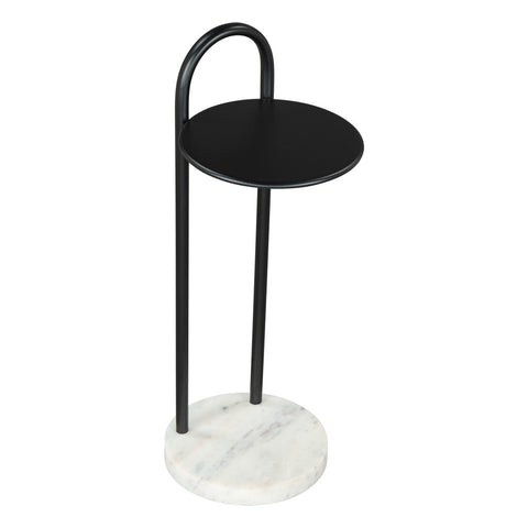 22" Black And White Iron And Marble Round C Table End Table