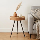 23" Natural and Gray Rattan and Steel Round End Table