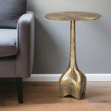 22" Antiqued Brass Distressed Aluminum Round Pedestal End Table