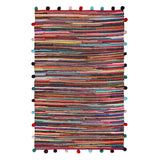3' X 5' Red and Black Striped Hand Woven Area Rug With Fringe