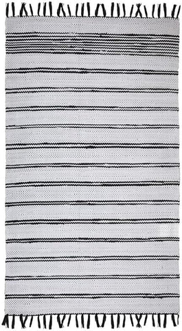 4' X 6' Black And White Striped Hand Woven Washable Area Rug With Fringe