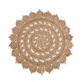 4' Natural Jute Floral Medallion Hand Braided Round Rug