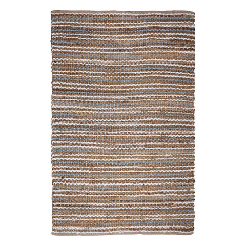 4' X 6' Brown White And Gray Jute Striped Hand Woven Area Rug
