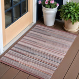 2' X 3' Brown Geometric Handmade Indoor Outdoor Area Rug
