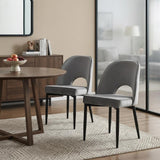 Set of Two Gray Slipcovered Velvet Dining Side Chairs