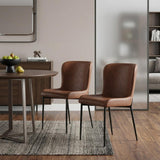 Set of Two Brown Slipcovered Faux Leather Dining Side Chairs