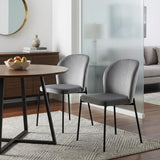 Set of Two Gray Velvet Dining Side Chairs