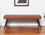 54" Brown and Black Faux Leather Upholstered Dining Bench