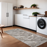 8' Gray And Beige Abstract Distressed Runner Rug