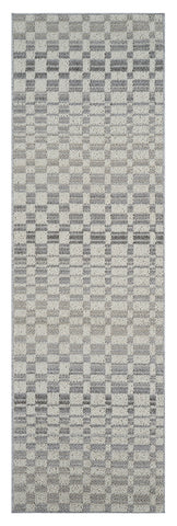 8' Gray And Beige Checkered Distressed Runner Rug
