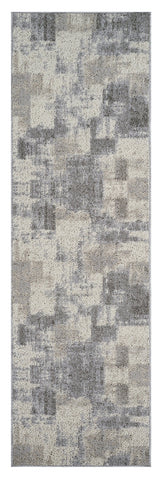 8' Gray And Beige Abstract Distressed Runner Rug