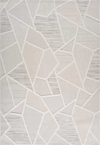 5' X 8' Cream and Beige Geometric Distressed Area Rug