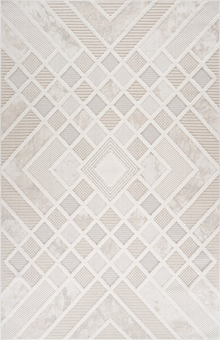 7' X 10' Cream and Beige Abstract Distressed Area Rug