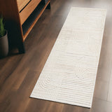 2' X 5' Cream and Beige Abstract Distressed Area Rug