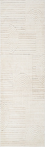 8' Cream and Beige Abstract Distressed Runner Rug
