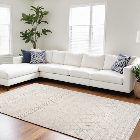 7' X 10' Gray and Beige Abstract Distressed Area Rug