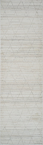 8' Gray And Beige Geometric Distressed Runner Rug