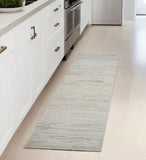 8' Gray And Beige Geometric Distressed Runner Rug