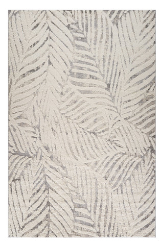 5' X 8' Gray and Cream Botanical Leaves Area Rug
