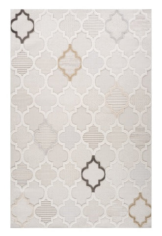 4' X 6' Cream and Beige Geometric Distressed Area Rug