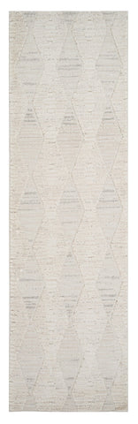 8' Cream and Beige Geometric Distressed Runner Rug