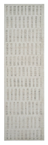 8' Gray and Beige Geometric Distressed Runner Rug