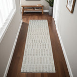 8' Gray and Beige Geometric Distressed Runner Rug