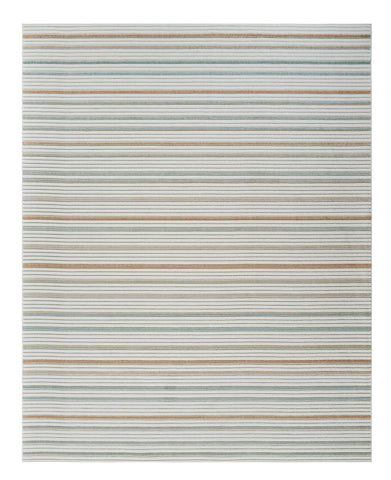 5' X 7' Cream and Beige Striped Distressed Indoor Outdoor Area Rug