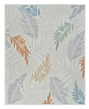 5' X 7' Cream and Beige Botanical Leaves Distressed Indoor Outdoor Area Rug