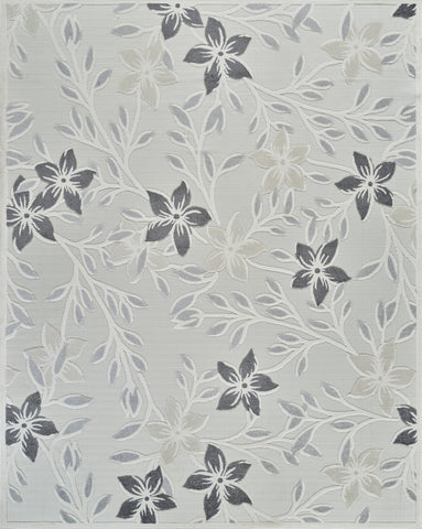 5' X 7' Cream And Gray Floral Distressed Indoor Outdoor Area Rug