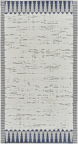 3' X 5' Blue and Cream Abstract Distressed Indoor Outdoor Area Rug