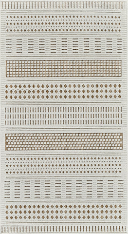 3' X 5' Beige and Brown Geometric Distressed Indoor Outdoor Area Rug