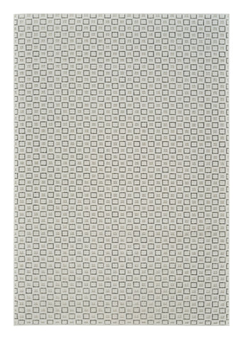 5' X 7' Cream and Beige Geometric Distressed Indoor Outdoor Area Rug