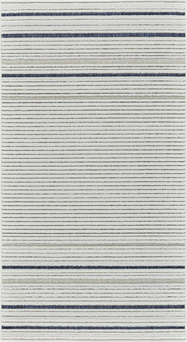 3' X 5' Blue and Cream Striped Distressed Indoor Outdoor Area Rug