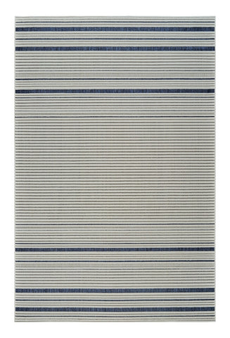 6' X 9' Blue and Cream Striped Distressed Indoor Outdoor Area Rug