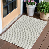 3' X 5' Cream and Beige Geometric Distressed Indoor Outdoor Area Rug