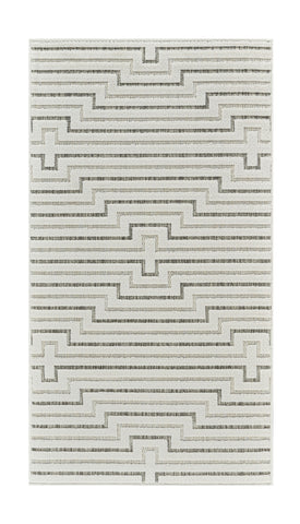 3' X 5' Cream and Beige Geometric Distressed Indoor Outdoor Area Rug