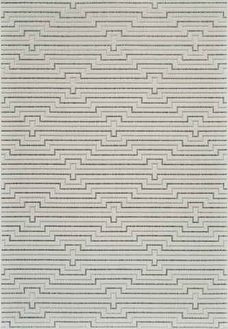 5' X 7' Cream and Beige Geometric Distressed Indoor Outdoor Area Rug