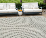 6' X 9' Cream and Beige Geometric Distressed Indoor Outdoor Area Rug