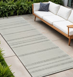 10' Cream and Beige Striped Distressed Indoor Outdoor Runner Rug