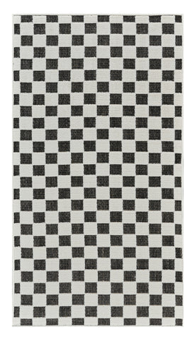 3' X 5' Black and White Geometric Distressed Indoor Outdoor Area Rug
