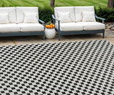 6' X 9' Black and White Geometric Distressed Indoor Outdoor Area Rug
