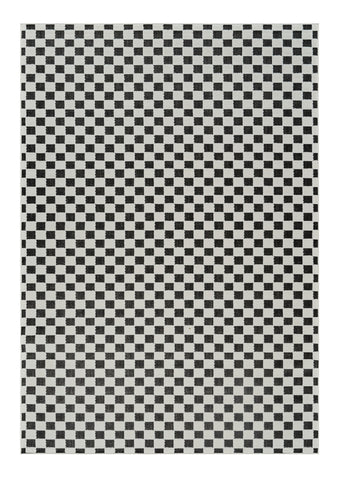 6' X 9' Black and White Geometric Distressed Indoor Outdoor Area Rug